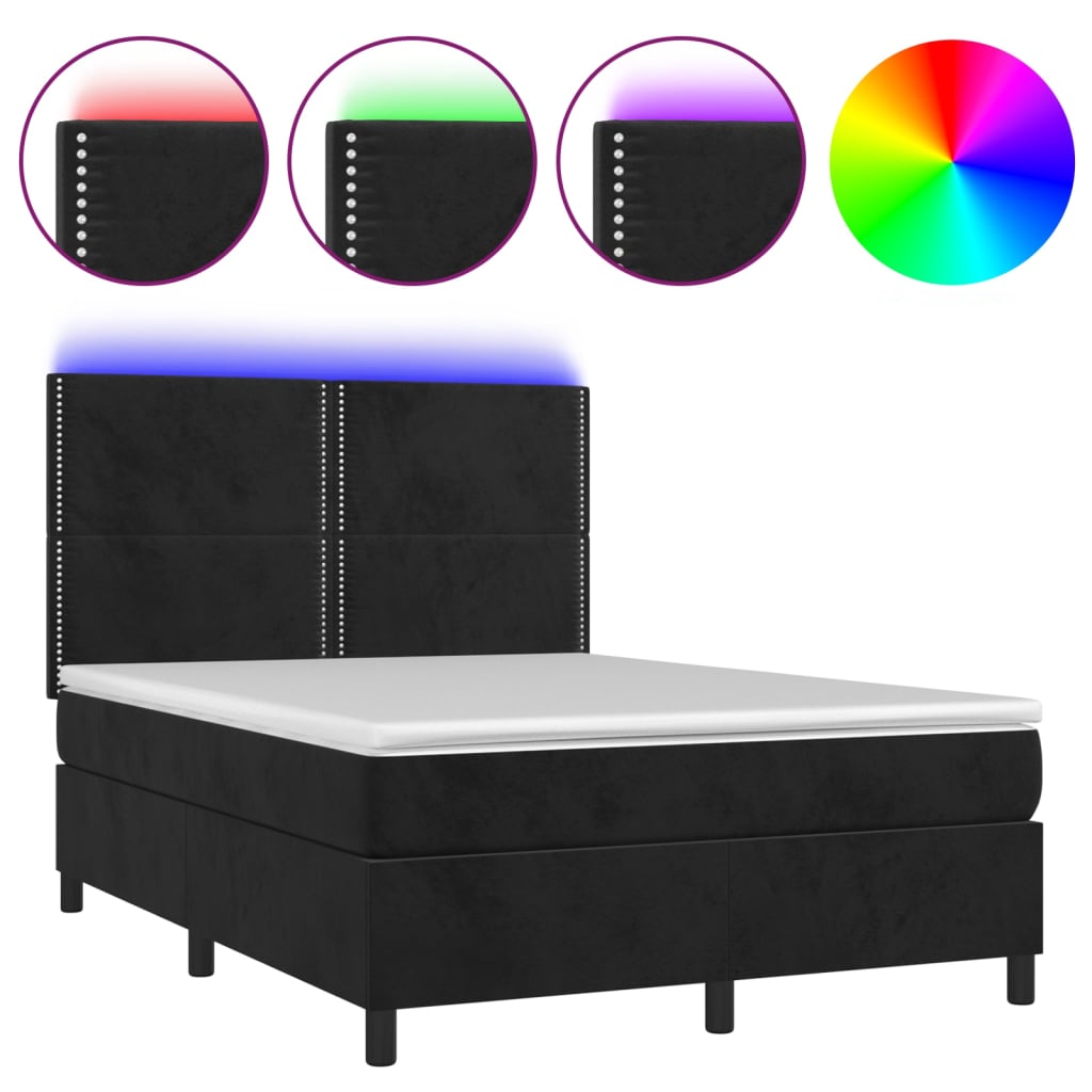 Κρεβάτι Boxspring με Στρώμα & LED Μαύρο 140x190 εκ. Βελούδινο