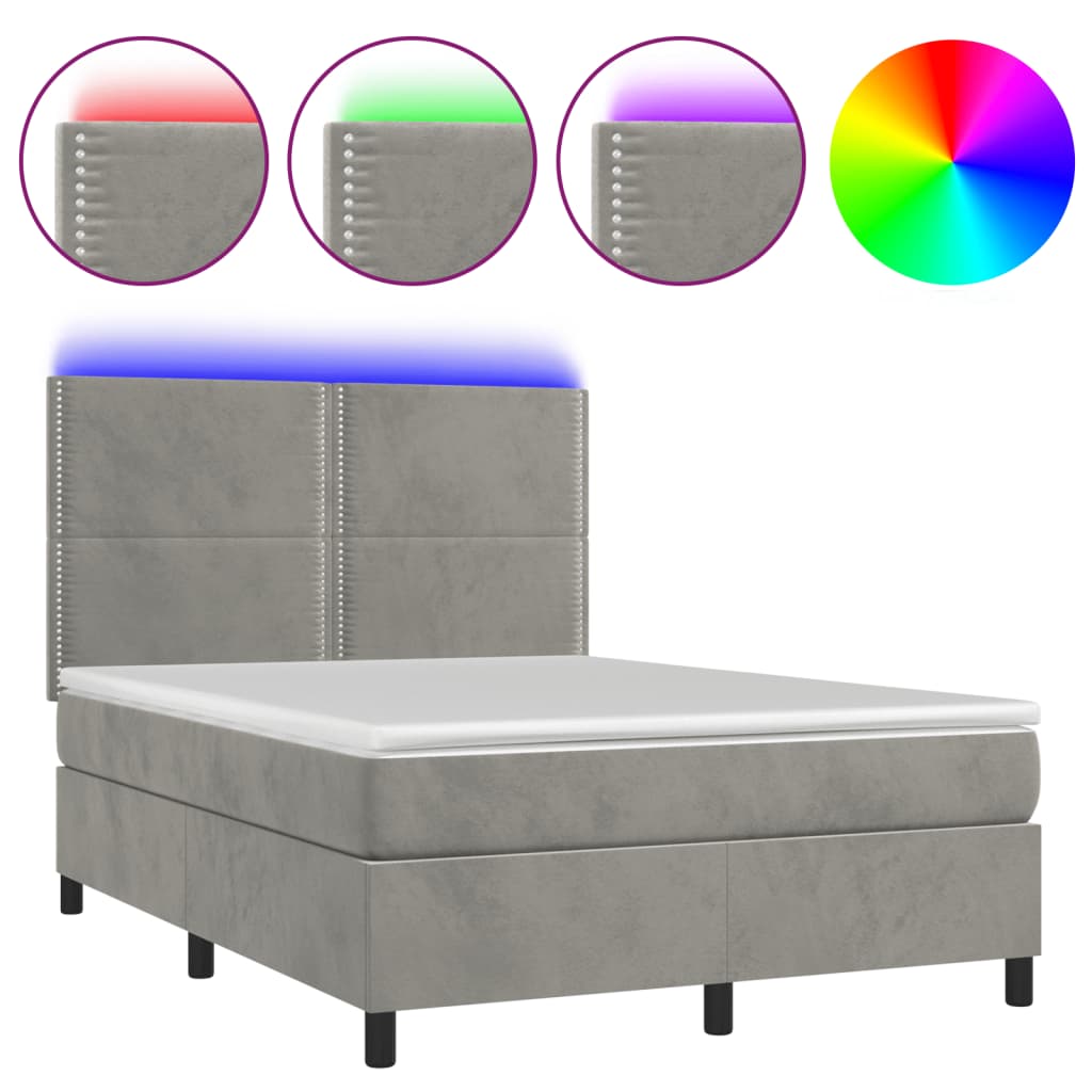 Κρεβάτι Boxspring με Στρώμα & LED Αν.Γκρι 140x200 εκ. Βελούδινο