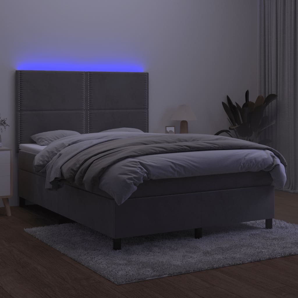 Κρεβάτι Boxspring με Στρώμα & LED Αν.Γκρι 140x200 εκ. Βελούδινο