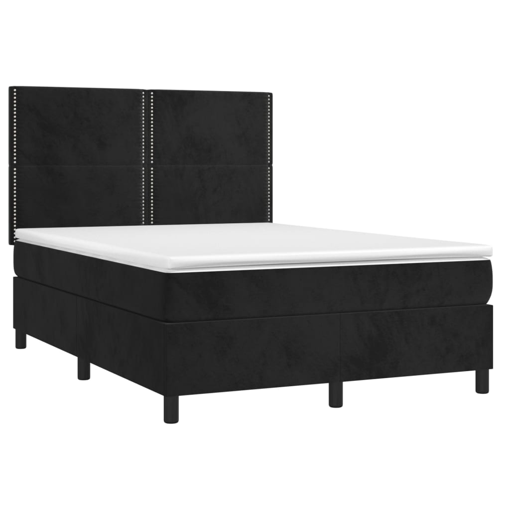 Κρεβάτι Boxspring με Στρώμα & LED Μαύρο 140x200 εκ. Βελούδινο