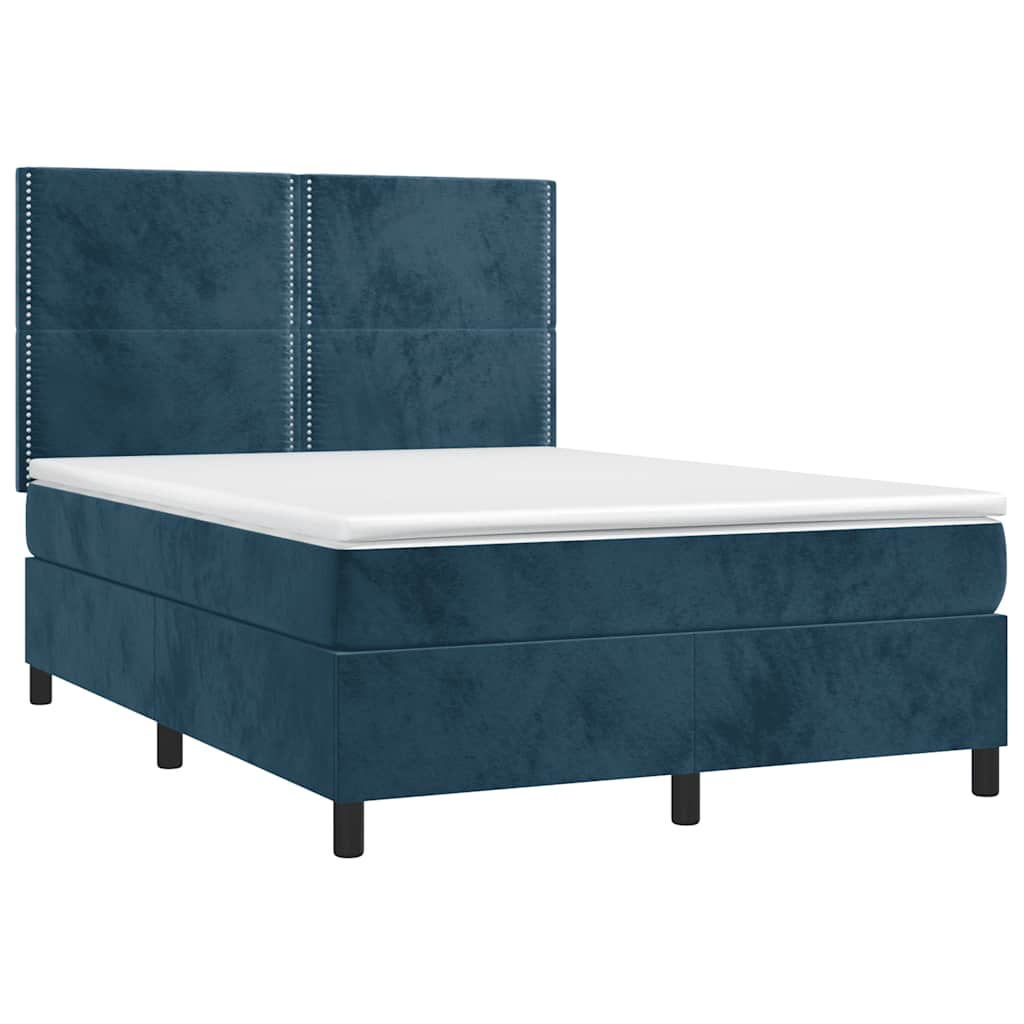 Κρεβάτι Boxspring με Στρώμα & LED Σκ. Μπλε 140x200εκ. Βελούδινο