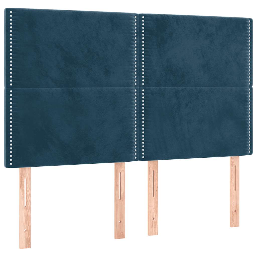 Κρεβάτι Boxspring με Στρώμα & LED Σκ. Μπλε 140x200εκ. Βελούδινο