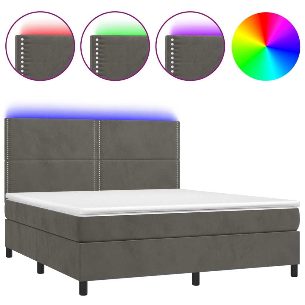 Κρεβάτι Boxspring με Στρώμα & LED Σκ. Γκρι 160x200εκ. Βελούδινο