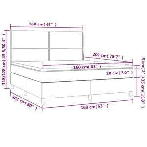 Κρεβάτι Boxspring με Στρώμα & LED Σκ. Γκρι 160x200εκ. Βελούδινο