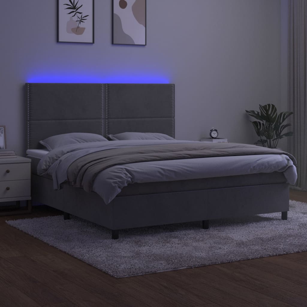 Κρεβάτι Boxspring με Στρώμα & LED Αν.Γκρι 180x200 εκ. Βελούδινο