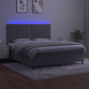 Κρεβάτι Boxspring με Στρώμα & LED Αν.Γκρι 180x200 εκ. Βελούδινο