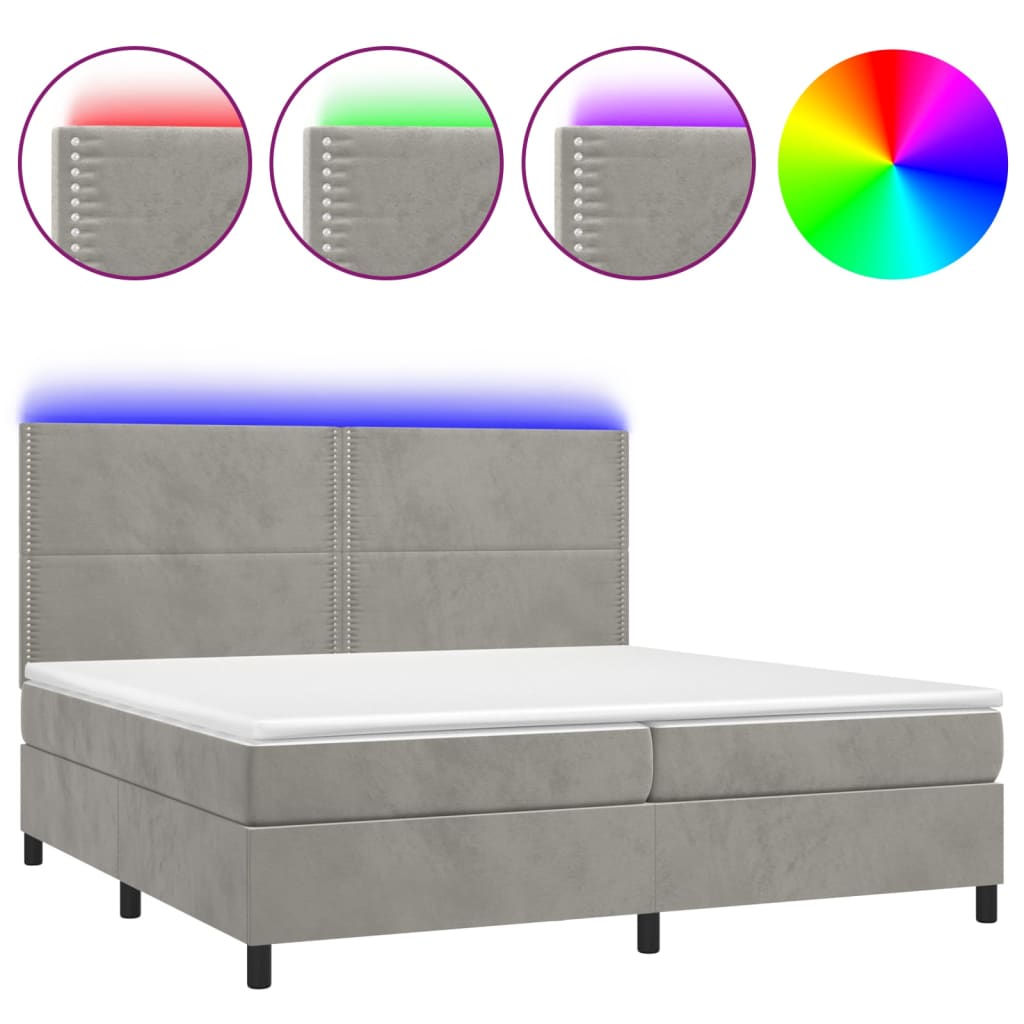 Κρεβάτι Boxspring με Στρώμα & LED Αν.Γκρι 200x200 εκ. Βελούδινο