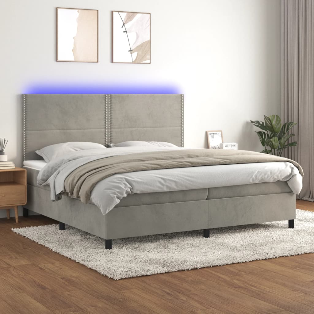 Κρεβάτι Boxspring με Στρώμα & LED Αν.Γκρι 200x200 εκ. Βελούδινο