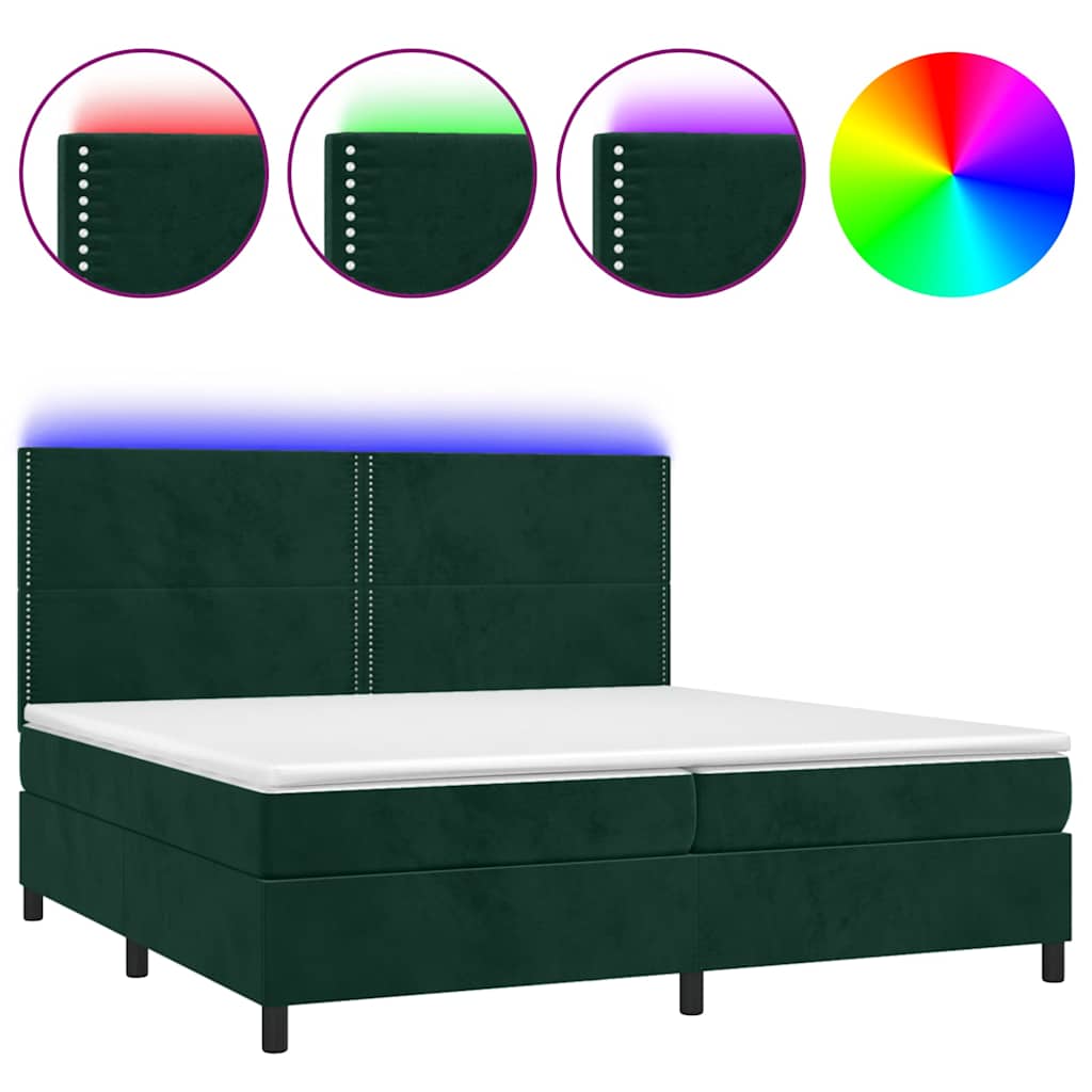 Κρεβάτι Boxspring με Στρώμα & LED Σκ. Πράσινο 200x200εκ Βελούδο