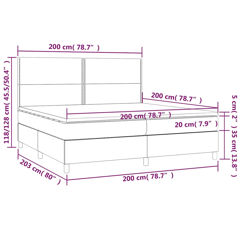 Κρεβάτι Boxspring με Στρώμα & LED Σκ. Πράσινο 200x200εκ Βελούδο