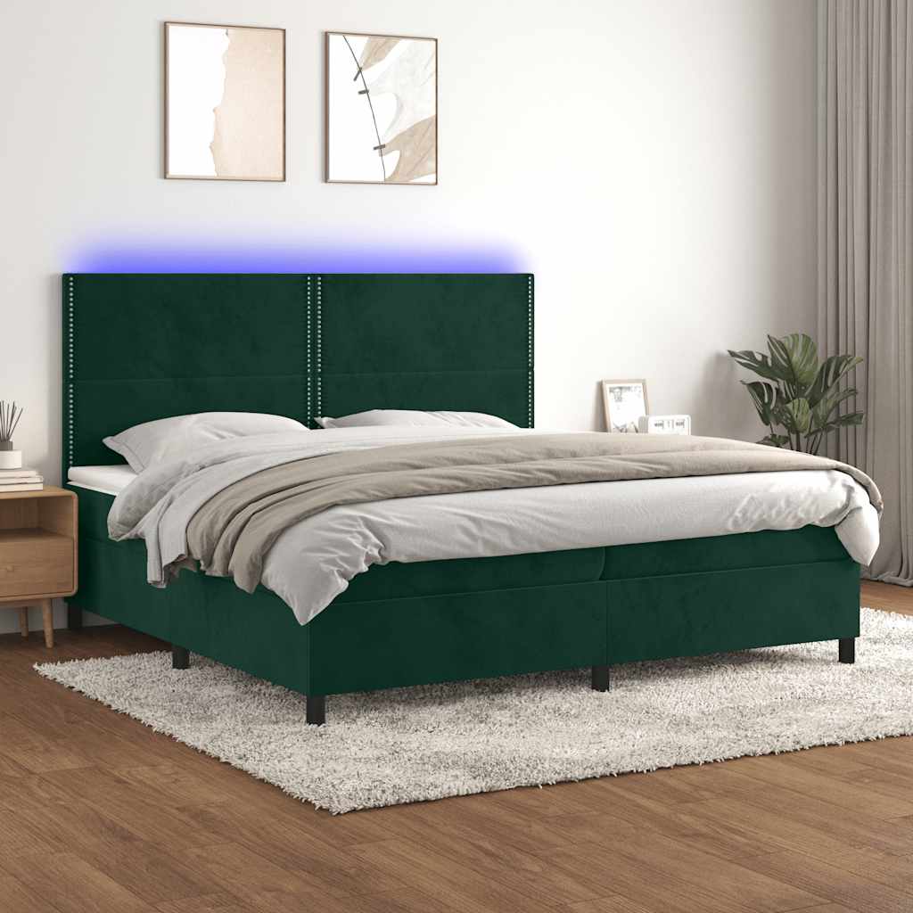 Κρεβάτι Boxspring με Στρώμα & LED Σκ. Πράσινο 200x200εκ Βελούδο