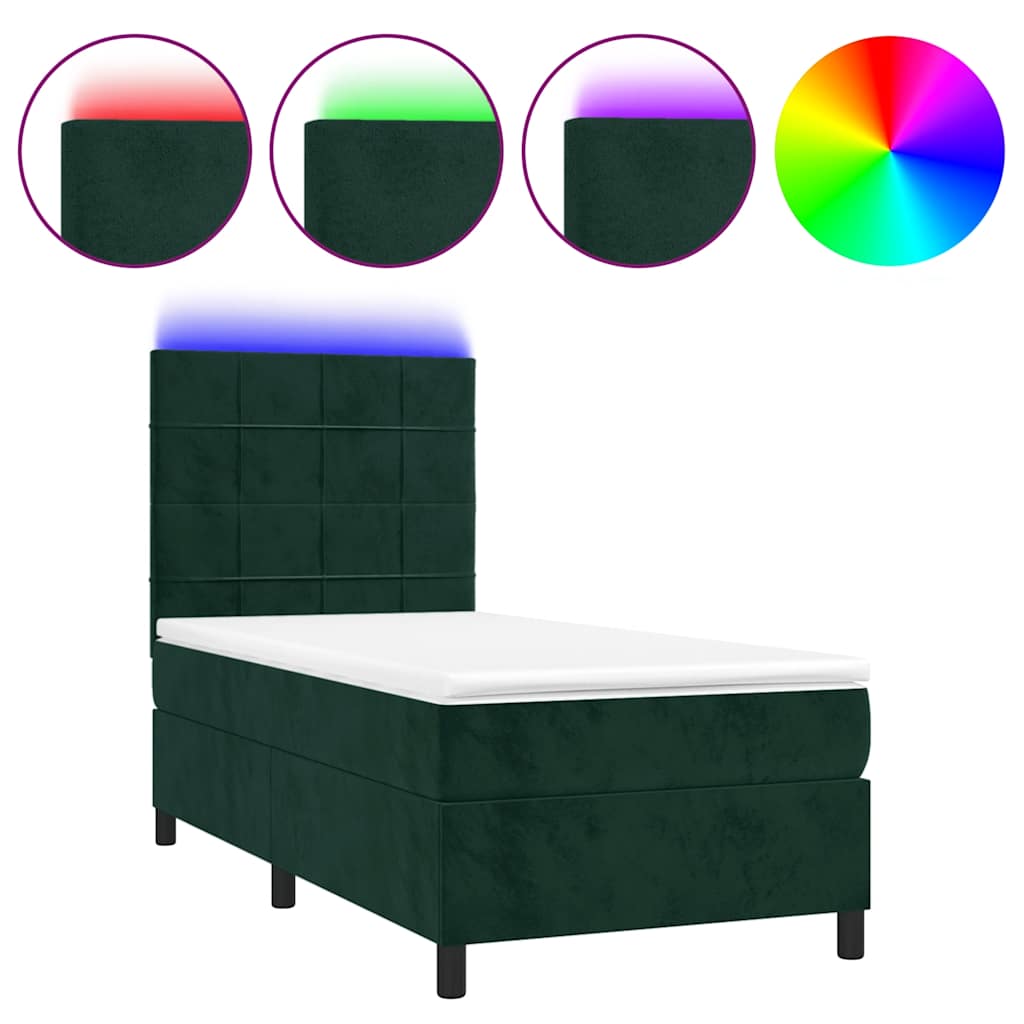 Κρεβάτι Boxspring με Στρώμα & LED Σκ. Πράσινο 80x200 εκ Βελούδο