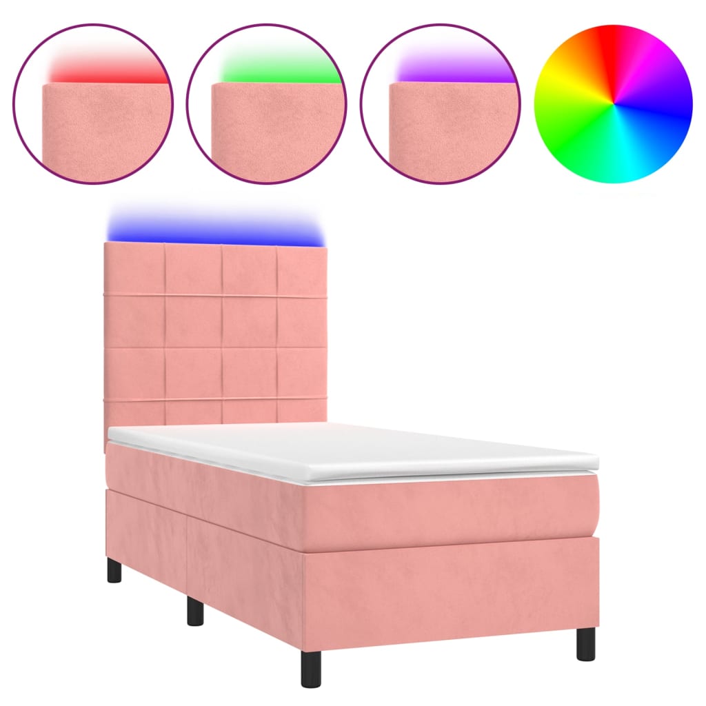 Κρεβάτι Boxspring με Στρώμα & LED Ροζ 80 x 200 εκ. Βελούδινο