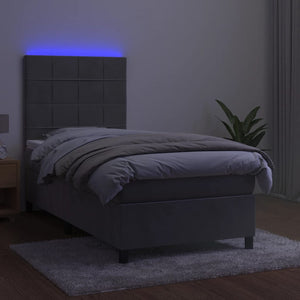 Κρεβάτι Boxspring με Στρώμα & LED Αν.Γκρι 90x190 εκ. Βελούδινο