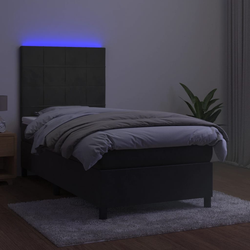 Κρεβάτι Boxspring με Στρώμα & LED Σκ. Γκρι 90x200 εκ. Βελούδινο