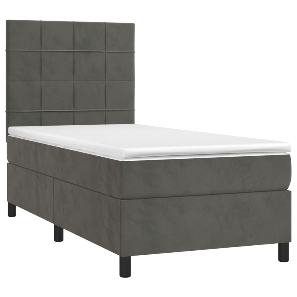 Κρεβάτι Boxspring με Στρώμα & LED Σκ. Γκρι 100x200εκ. Βελούδινο