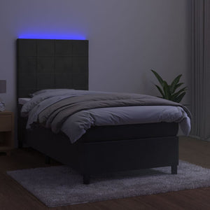 Κρεβάτι Boxspring με Στρώμα & LED Σκ. Γκρι 100x200εκ. Βελούδινο