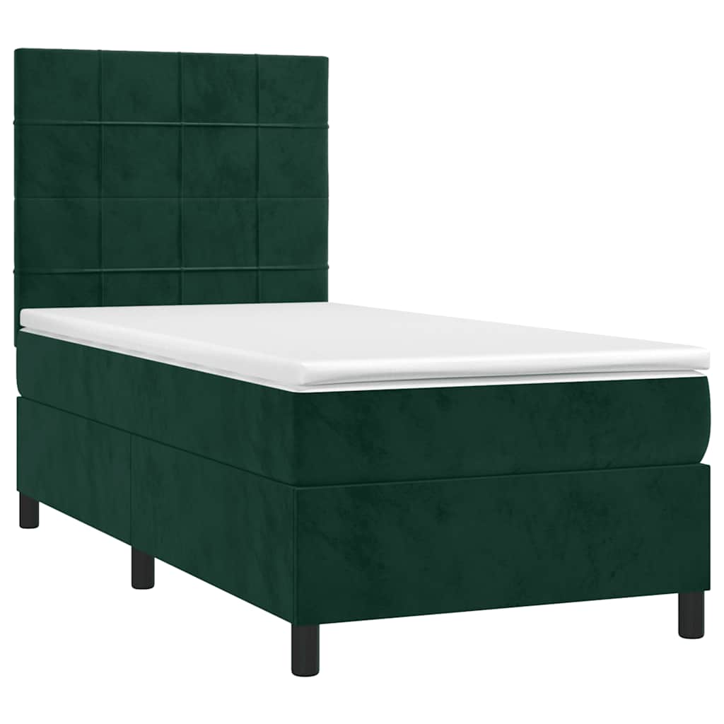 Κρεβάτι Boxspring με Στρώμα & LED Σκ. Πράσινο 100x200εκ Βελούδο