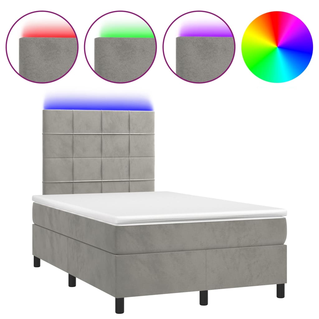 Κρεβάτι Boxspring με Στρώμα & LED Αν.Γκρι 120x200 εκ. Βελούδινο