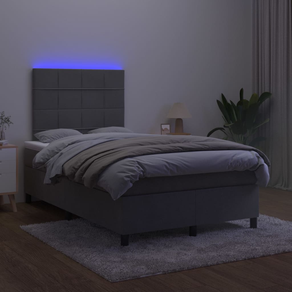 Κρεβάτι Boxspring με Στρώμα & LED Σκ. Γκρι 120x200εκ. Βελούδινο