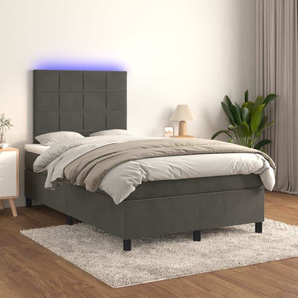 Κρεβάτι Boxspring με Στρώμα & LED Σκ. Γκρι 120x200εκ. Βελούδινο