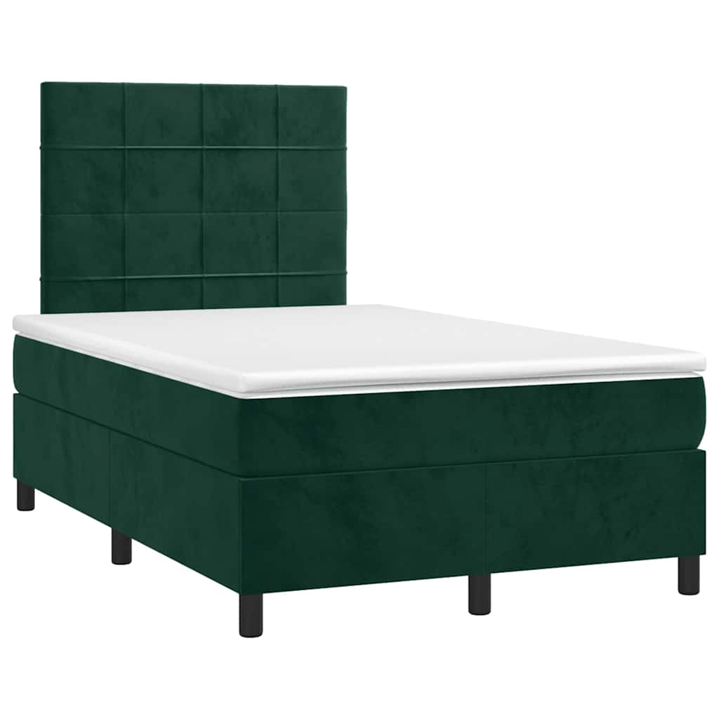 Κρεβάτι Boxspring με Στρώμα & LED Σκ. Πράσινο 120x200εκ Βελούδο
