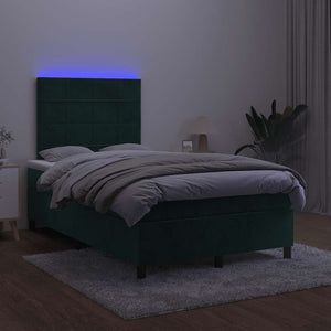 Κρεβάτι Boxspring με Στρώμα & LED Σκ. Πράσινο 120x200εκ Βελούδο