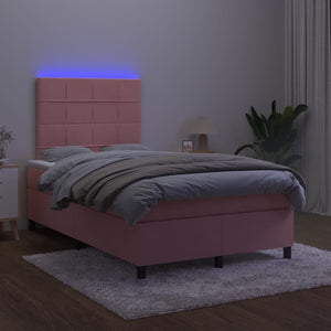 Κρεβάτι Boxspring με Στρώμα & LED Ροζ 120x200 εκ. Βελούδινο
