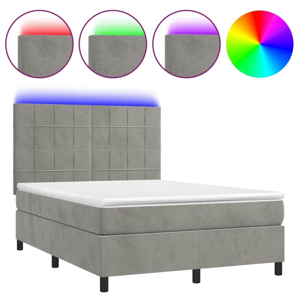 Κρεβάτι Boxspring με Στρώμα&LED Αν. Γκρι 140x190 εκ. Βελούδινο