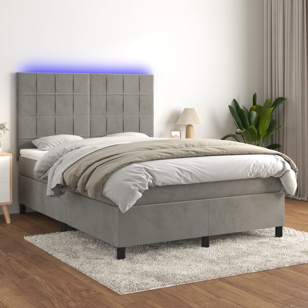 Κρεβάτι Boxspring με Στρώμα&LED Αν. Γκρι 140x190 εκ. Βελούδινο