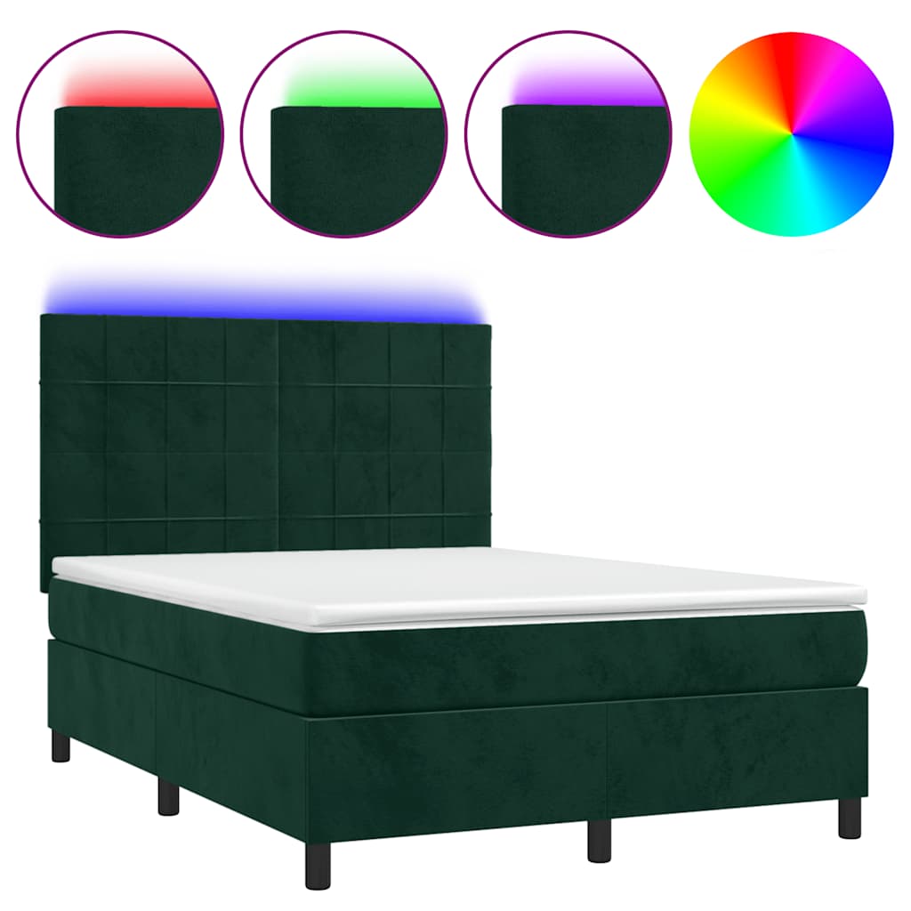 Κρεβάτι Boxspring με Στρώμα & LED Σκ. Πράσινο 140x190εκ Βελούδο