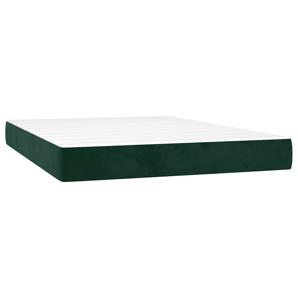 Κρεβάτι Boxspring με Στρώμα & LED Σκ. Πράσινο 140x190εκ Βελούδο