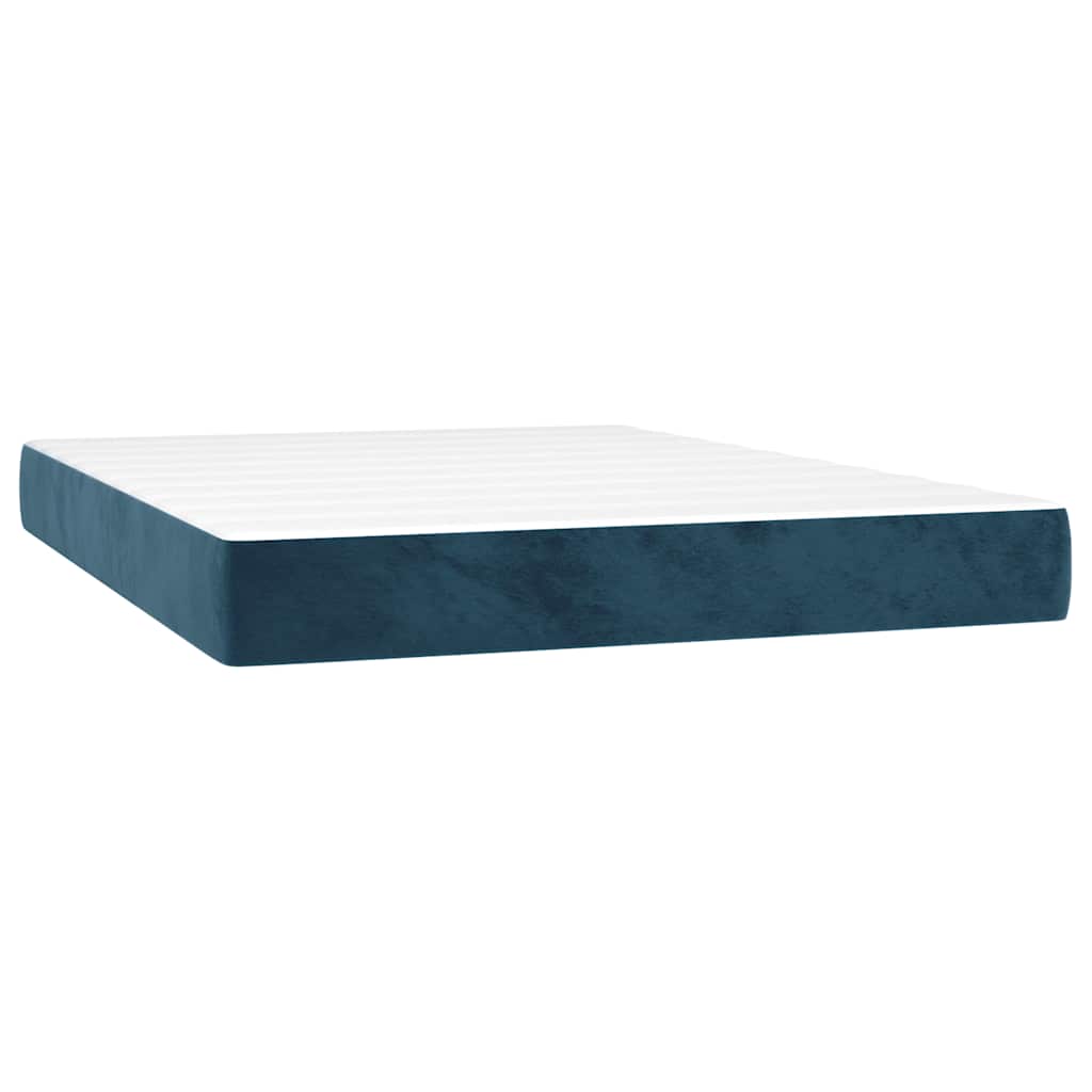 Κρεβάτι Boxspring με Στρώμα & LED Σκ. Μπλε 140x190εκ. Βελούδινο