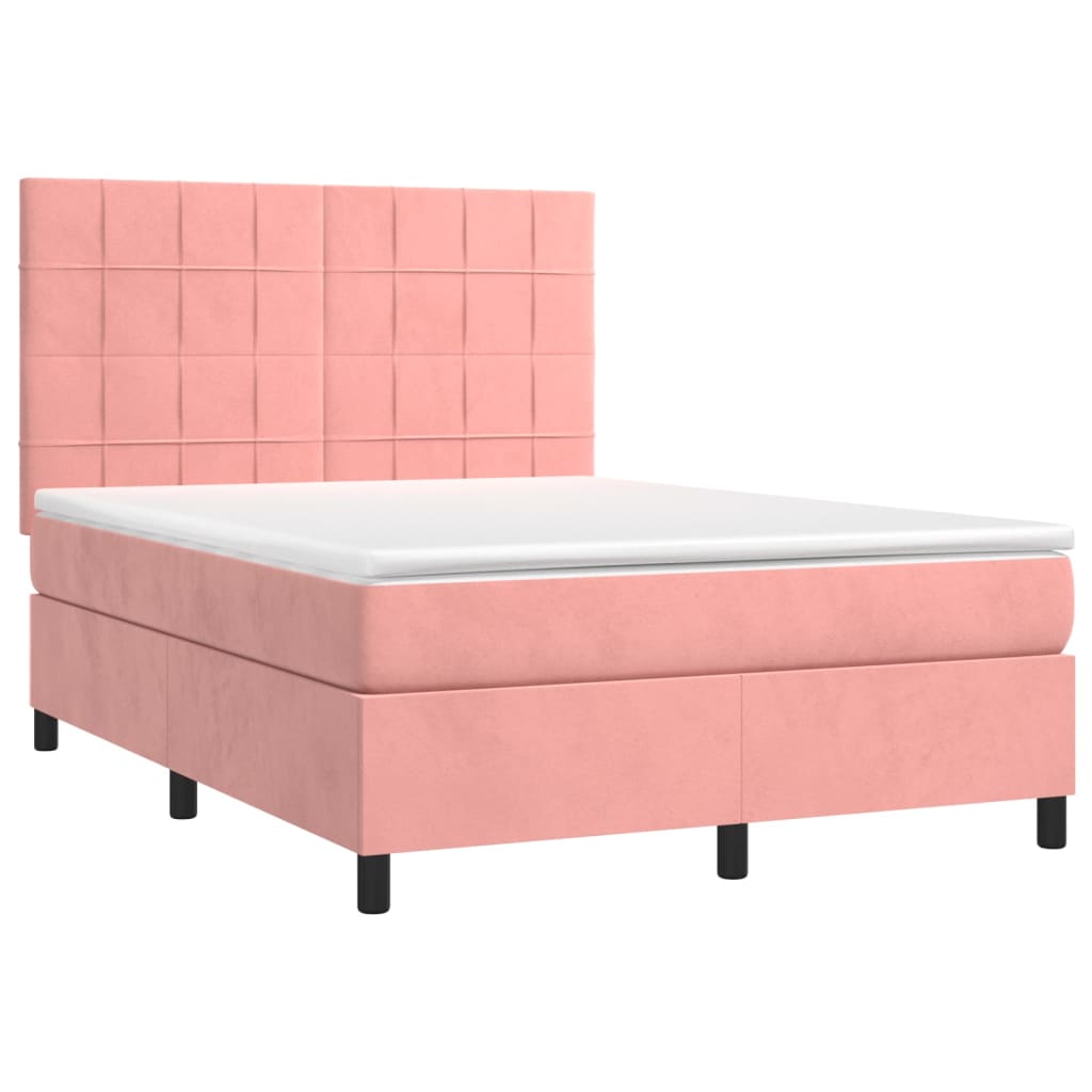 Κρεβάτι Boxspring με Στρώμα & LED Ροζ 140x190 εκ. Βελούδινο - Pakobazaar