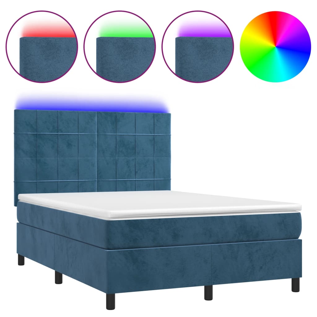 Κρεβάτι Boxspring με Στρώμα & LED Σκ. Μπλε 140x200εκ. Βελούδινο - Pakobazaar