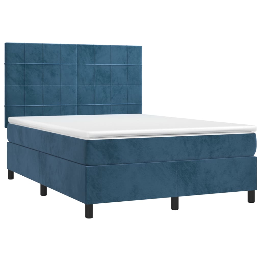 Κρεβάτι Boxspring με Στρώμα & LED Σκ. Μπλε 140x200εκ. Βελούδινο - Pakobazaar