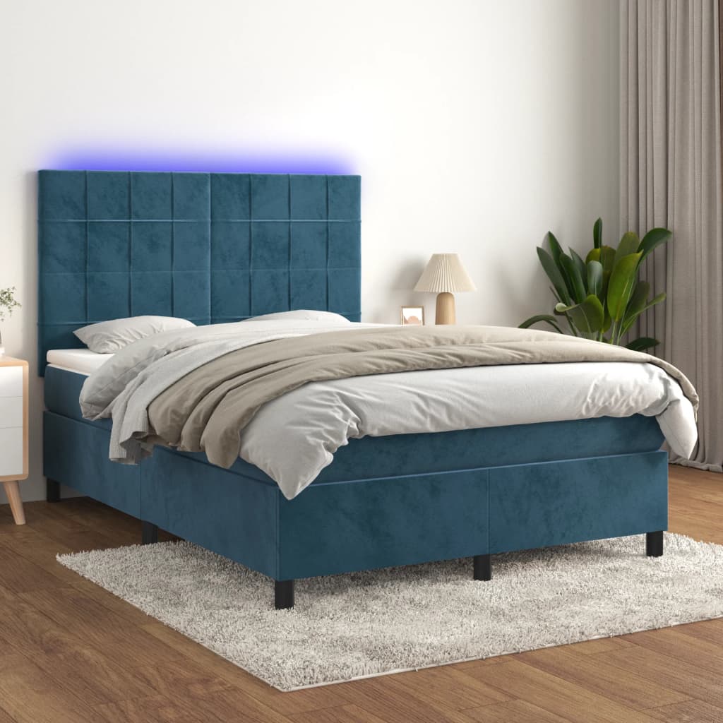 Κρεβάτι Boxspring με Στρώμα & LED Σκ. Μπλε 140x200εκ. Βελούδινο - Pakobazaar