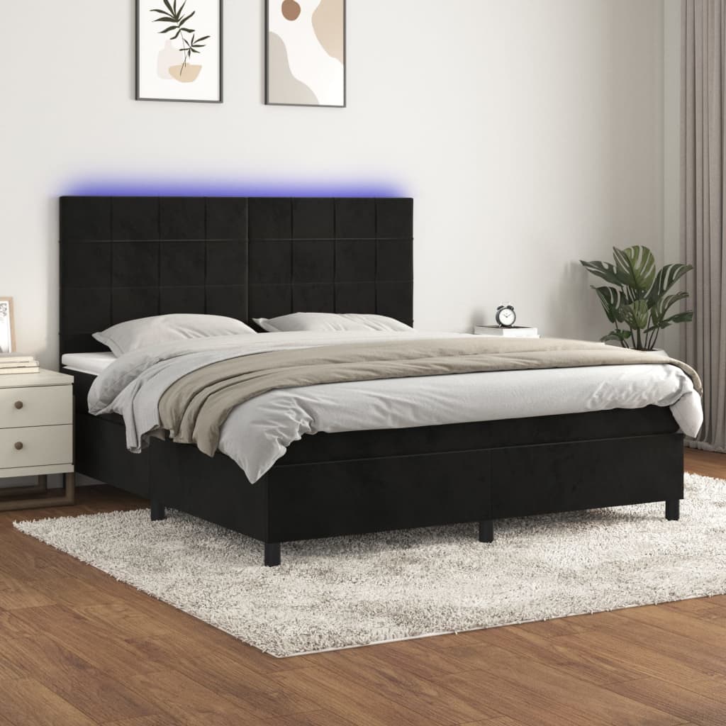 Κρεβάτι Boxspring με Στρώμα & LED Μαύρο 160x200 εκ. Βελούδινο