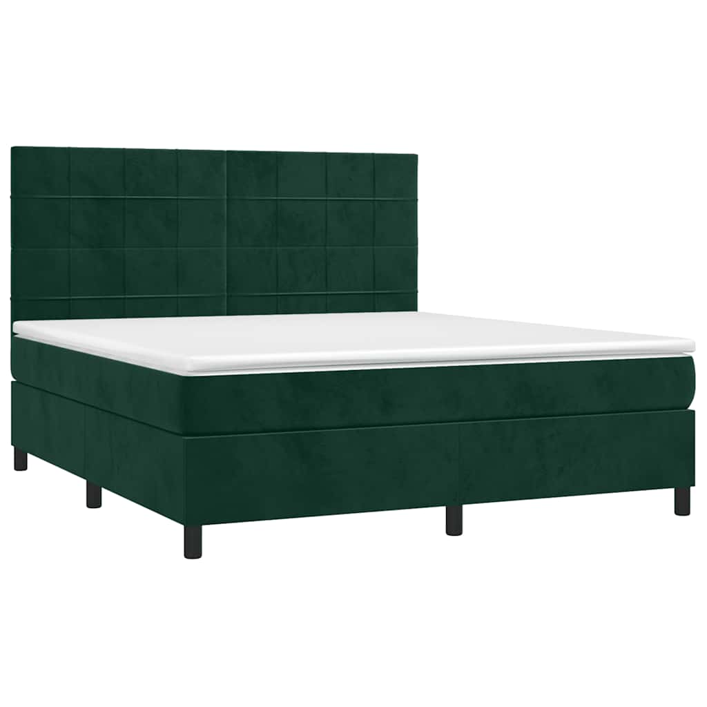 Κρεβάτι Boxspring με Στρώμα & LED Σκ. Πράσινο 160x200εκ Βελούδο