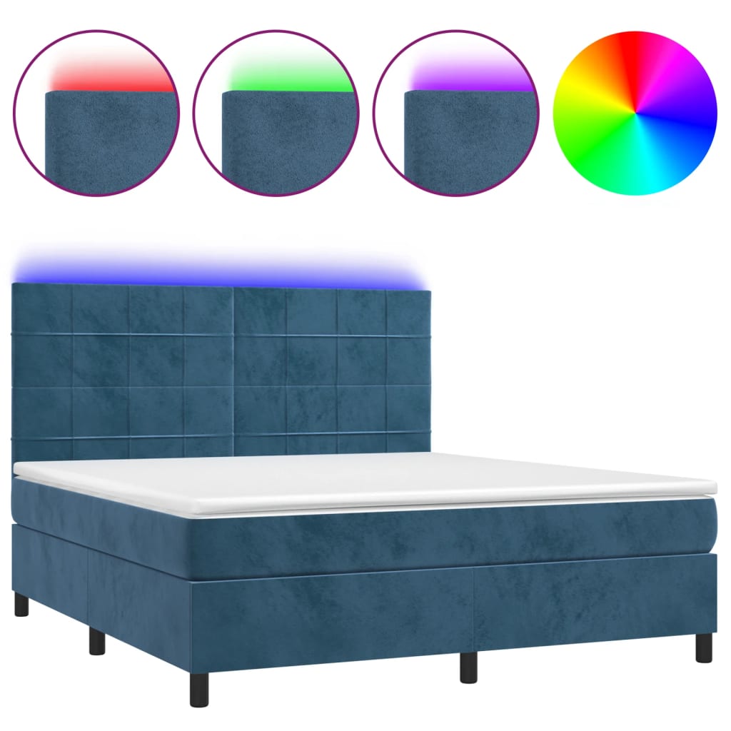 Κρεβάτι Boxspring με Στρώμα & LED Σκ. Μπλε 160x200εκ. Βελούδινο