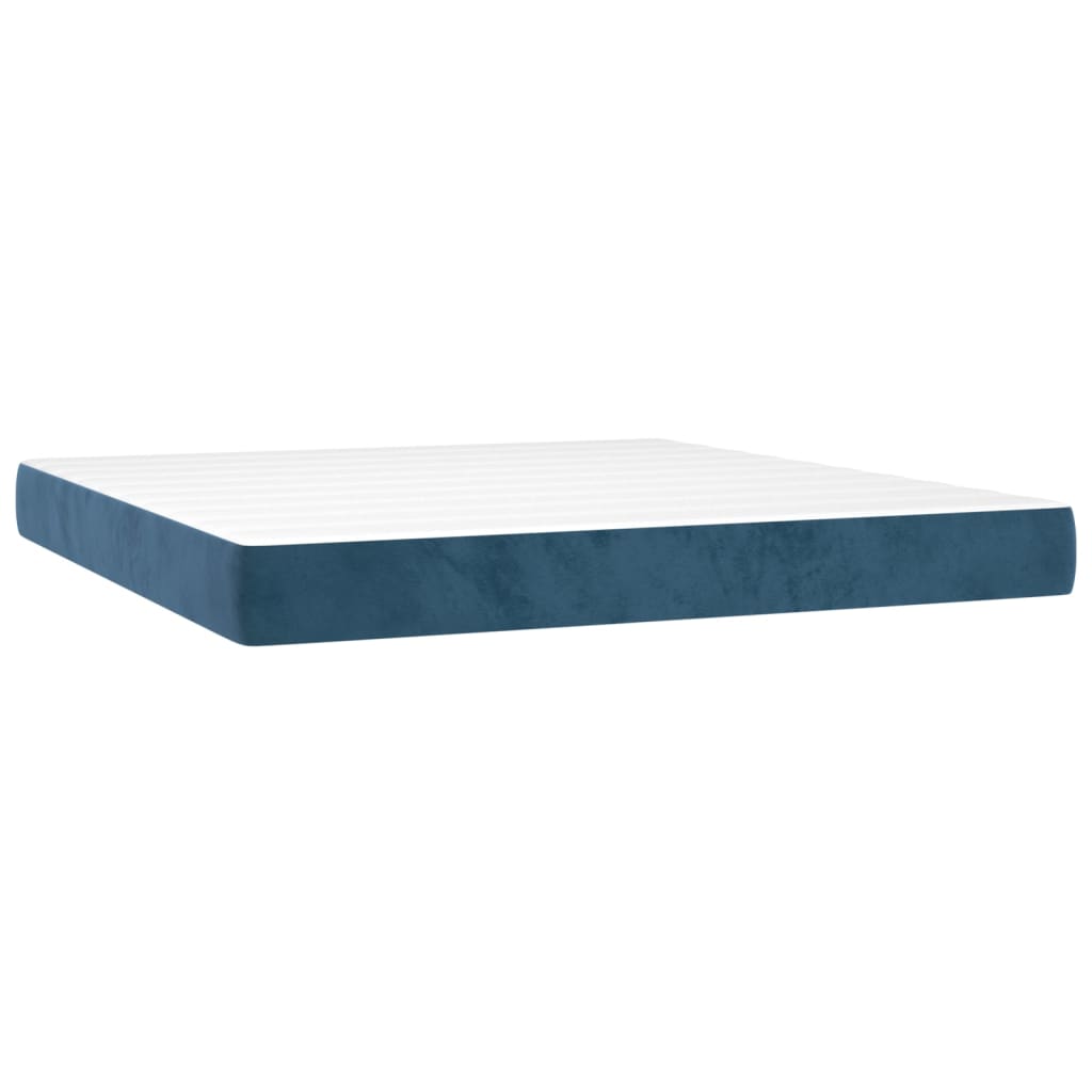Κρεβάτι Boxspring με Στρώμα & LED Σκ. Μπλε 160x200εκ. Βελούδινο
