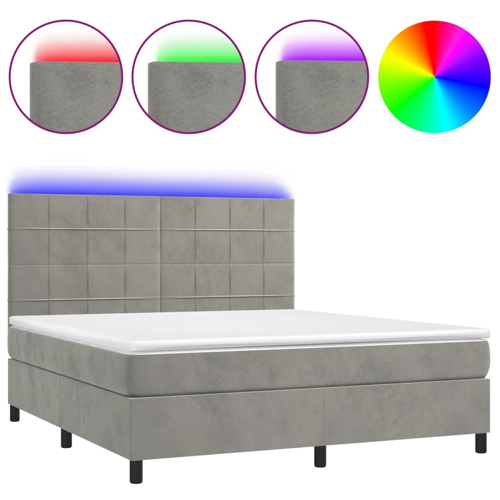 Κρεβάτι Boxspring με Στρώμα & LED Αν.Γκρι 180x200 εκ. Βελούδινο