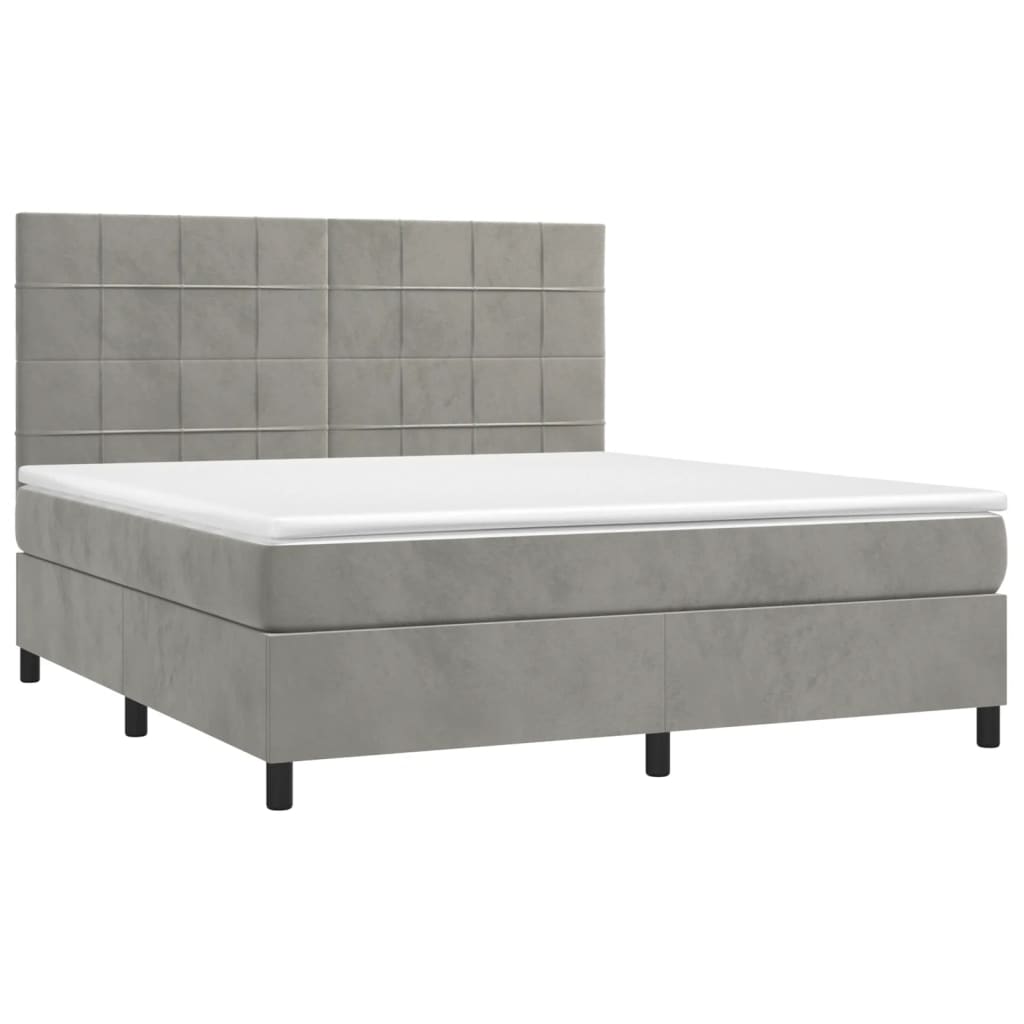 Κρεβάτι Boxspring με Στρώμα & LED Αν.Γκρι 180x200 εκ. Βελούδινο