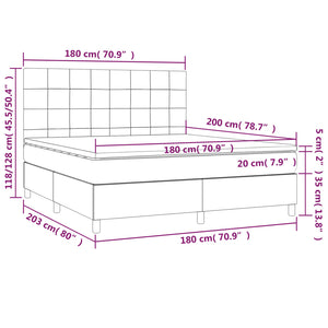 Κρεβάτι Boxspring με Στρώμα & LED Αν.Γκρι 180x200 εκ. Βελούδινο