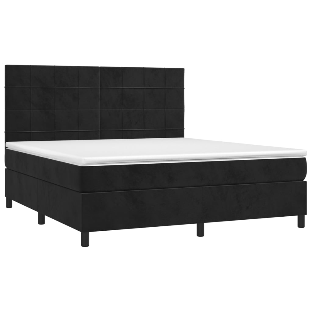 Κρεβάτι Boxspring με Στρώμα & LED Μαύρο 180x200 εκ. Βελούδινο
