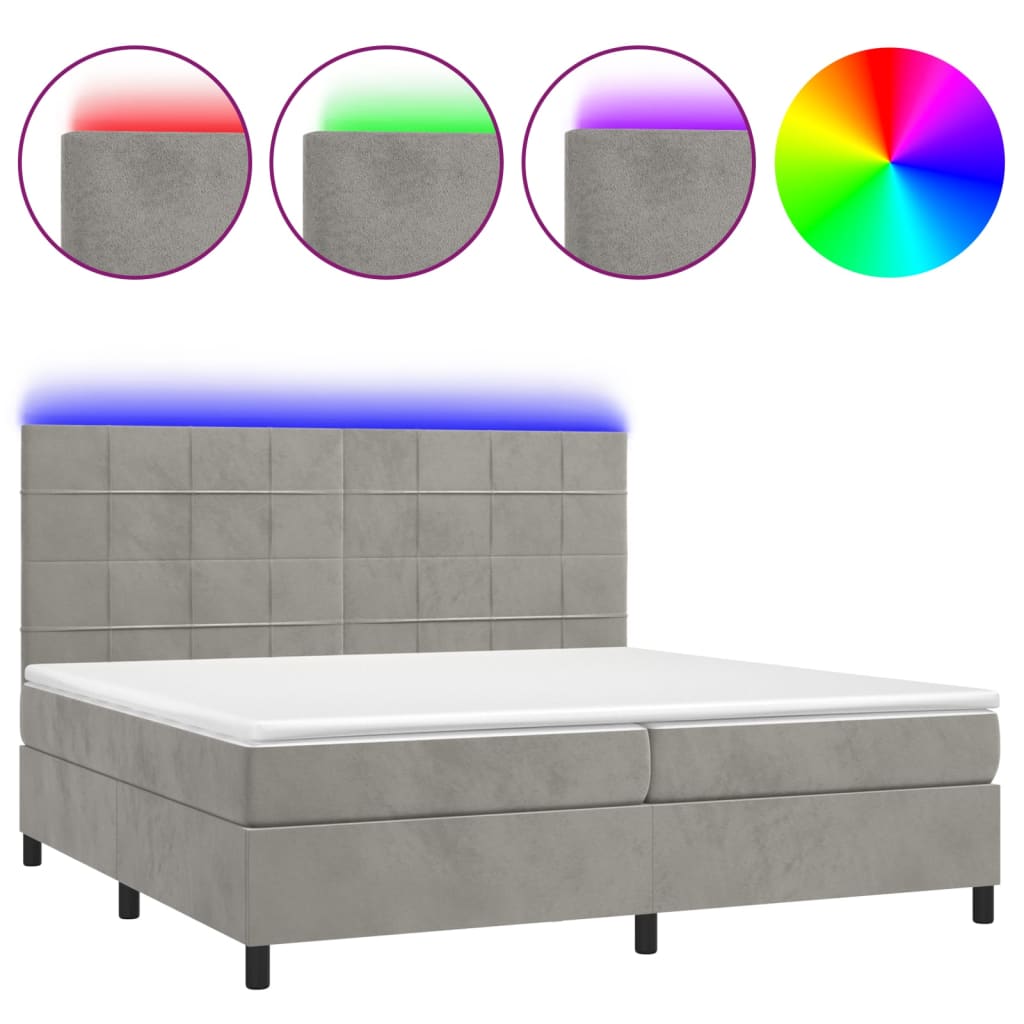 Κρεβάτι Boxspring με Στρώμα & LED Αν.Γκρι 200x200 εκ. Βελούδινο - Pakobazaar
