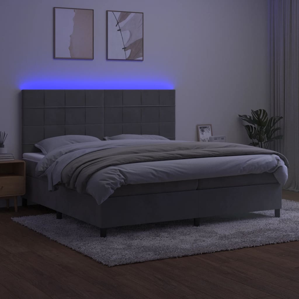 Κρεβάτι Boxspring με Στρώμα & LED Αν.Γκρι 200x200 εκ. Βελούδινο - Pakobazaar