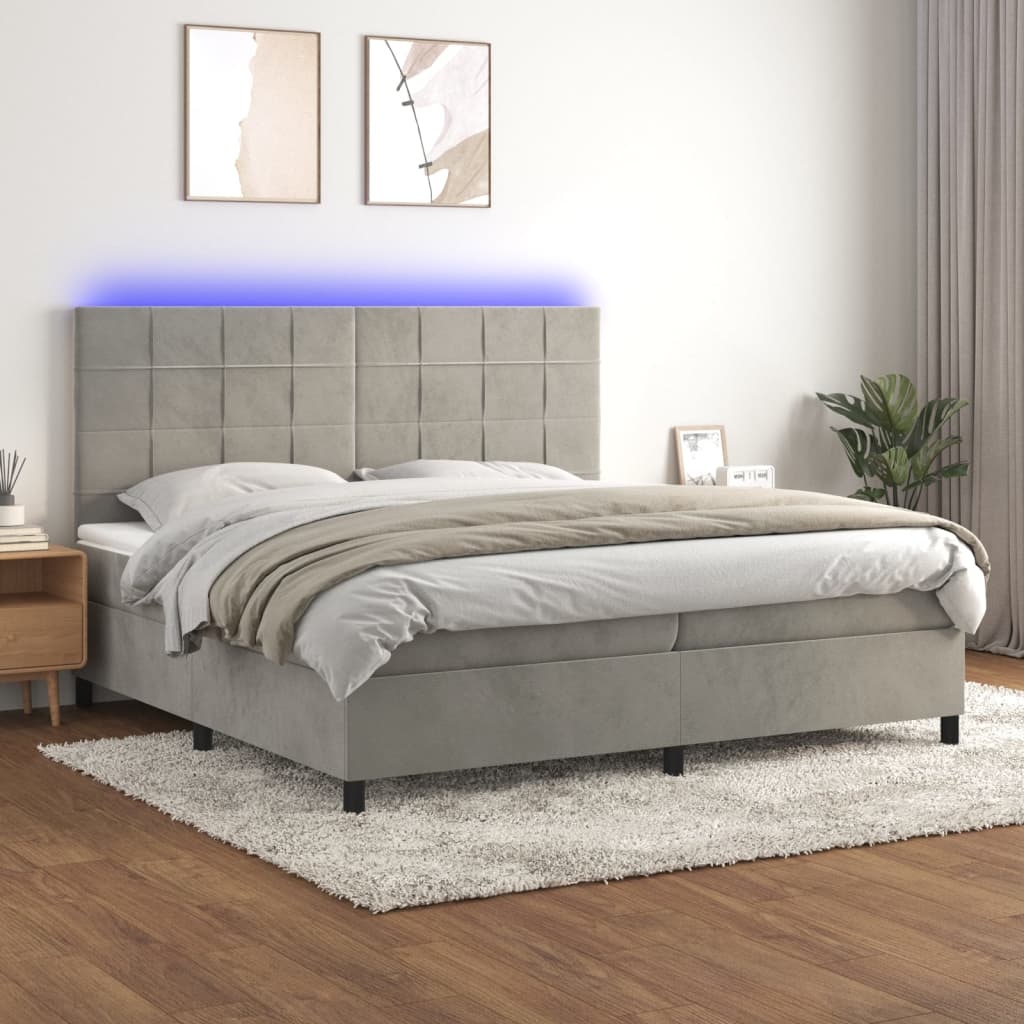 Κρεβάτι Boxspring με Στρώμα & LED Αν.Γκρι 200x200 εκ. Βελούδινο - Pakobazaar