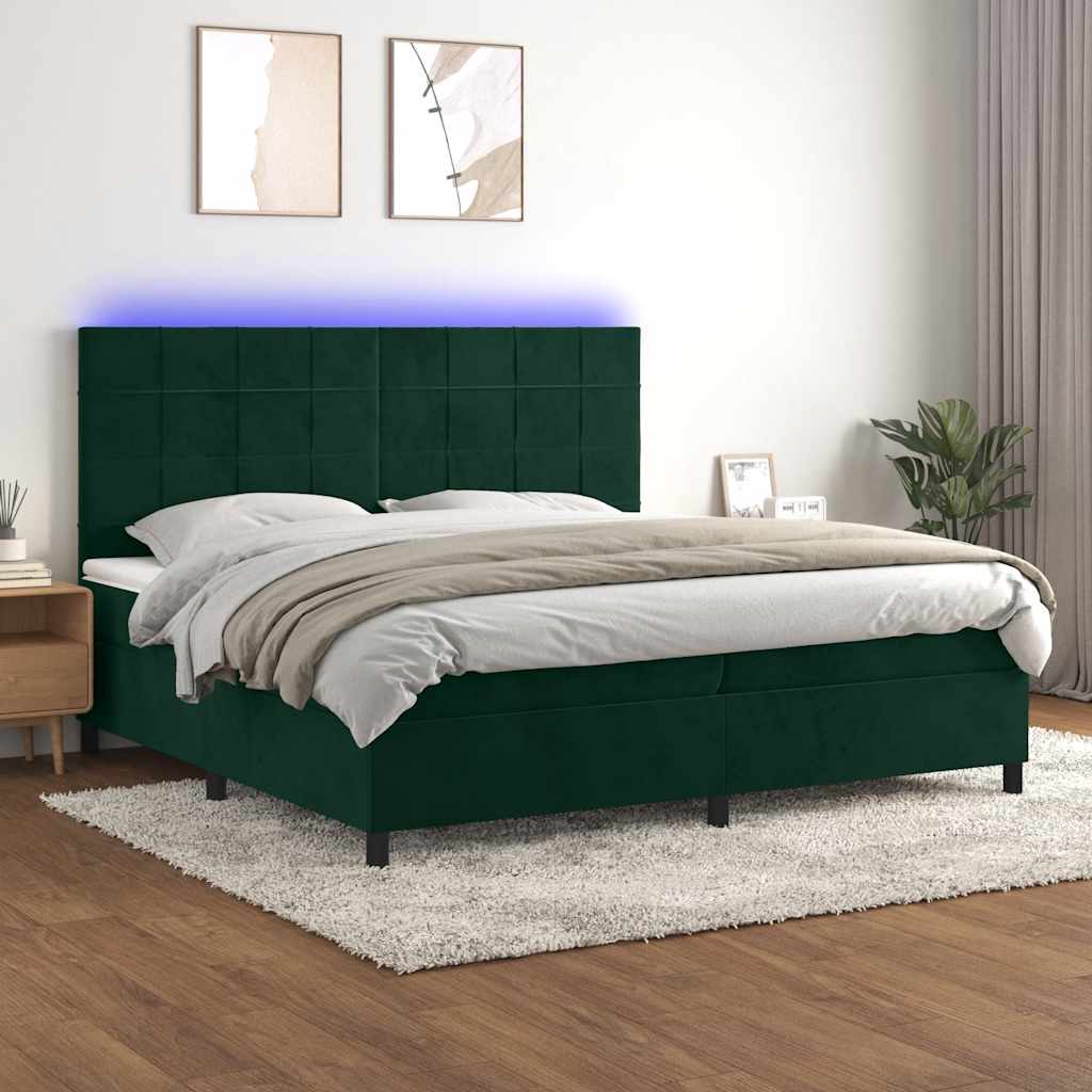 Κρεβάτι Boxspring με Στρώμα & LED Σκ. Πράσινο 200x200εκ Βελούδο