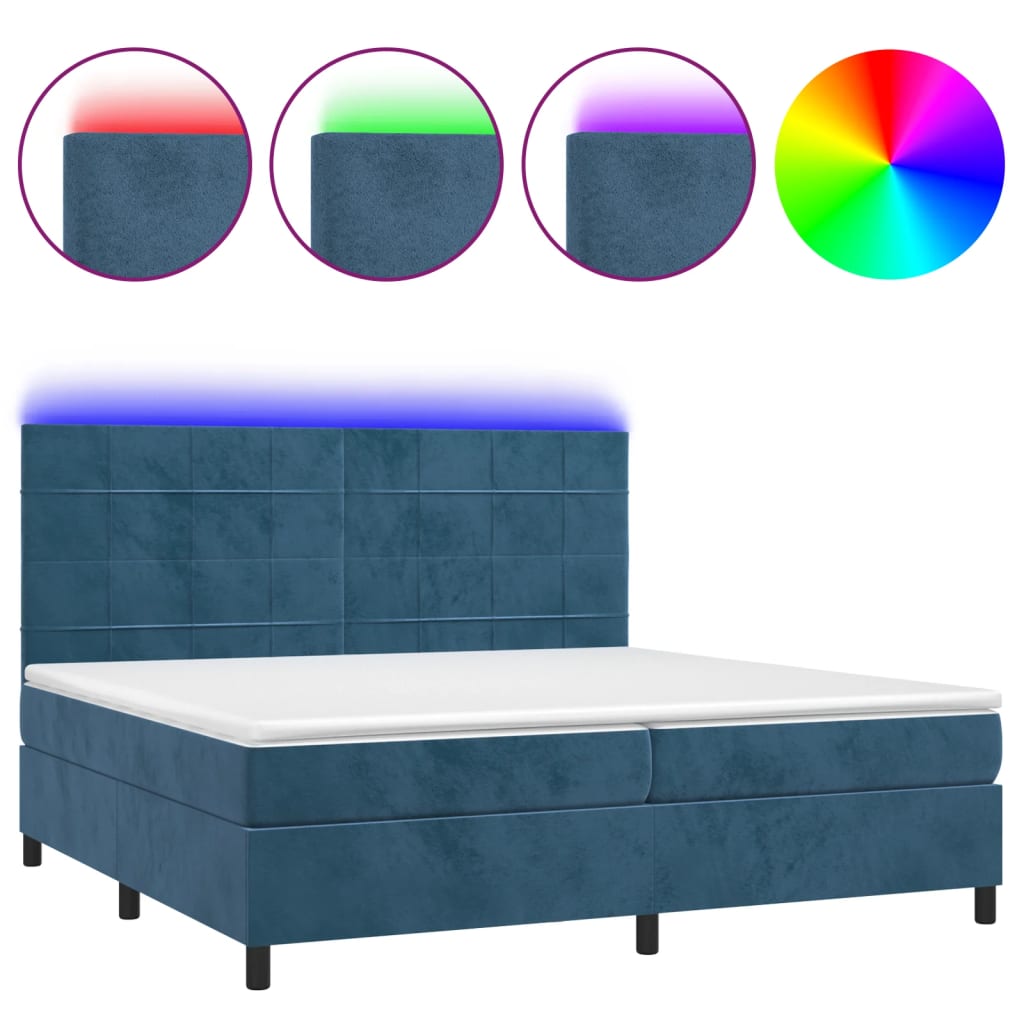 Κρεβάτι Boxspring με Στρώμα & LED Σκ. Μπλε 200x200εκ. Βελούδινο